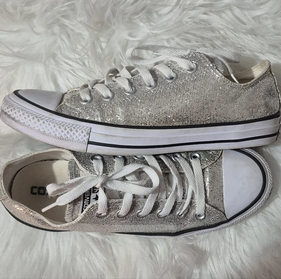Converse Shoes Womens Converse Silver Glitter Sneakers Size
